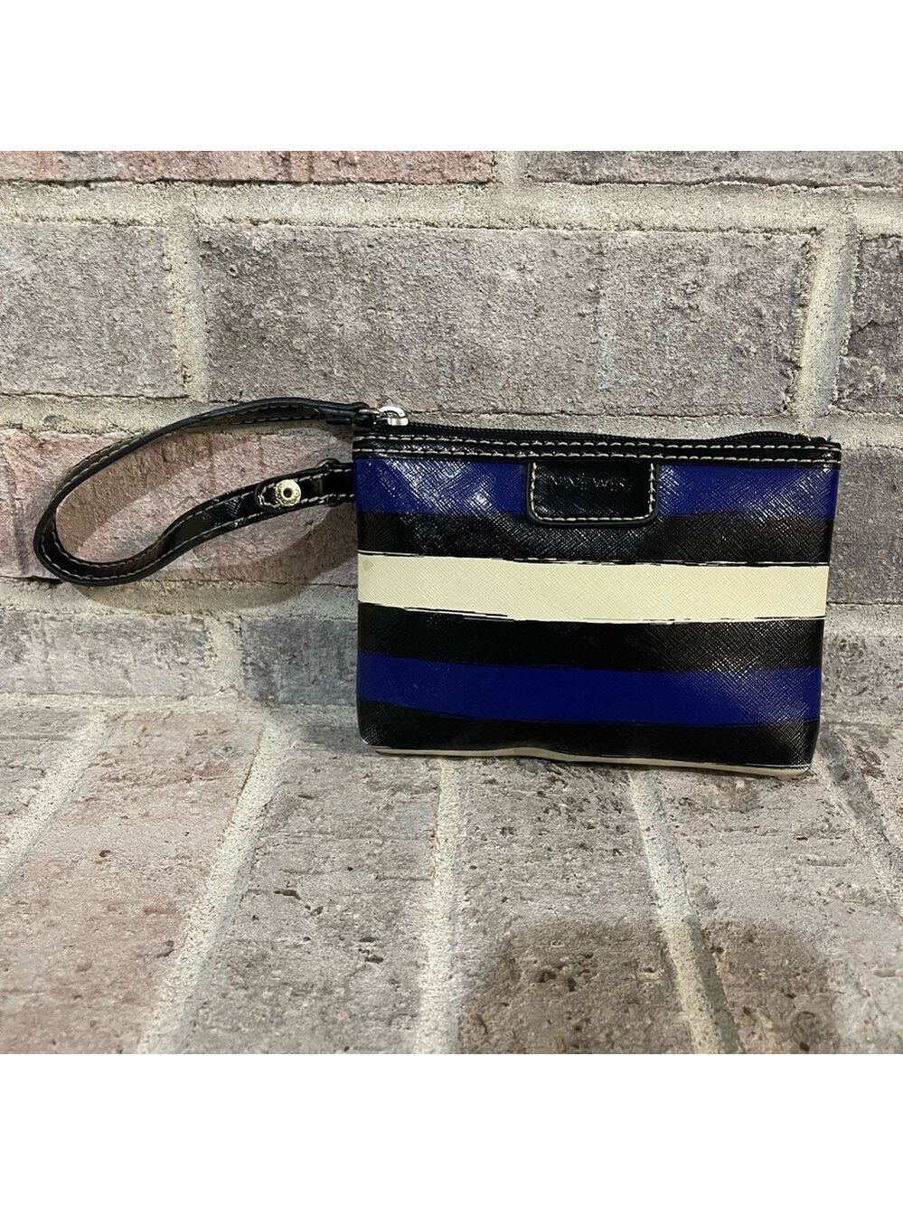 Nine West Black, Blue, and Cream Wristlet